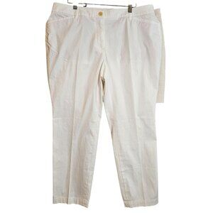 White Cotton-Blend Straight-Leg Womens Pants With Back & Side Pockets Button Clo